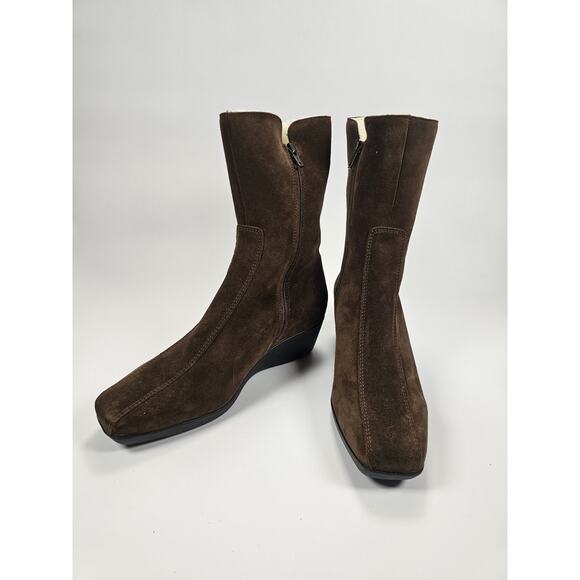 La Canadienne Elena Waterproof Wedge Bootie Shearling Lined Brown 7.5M - Picture 2 of 6